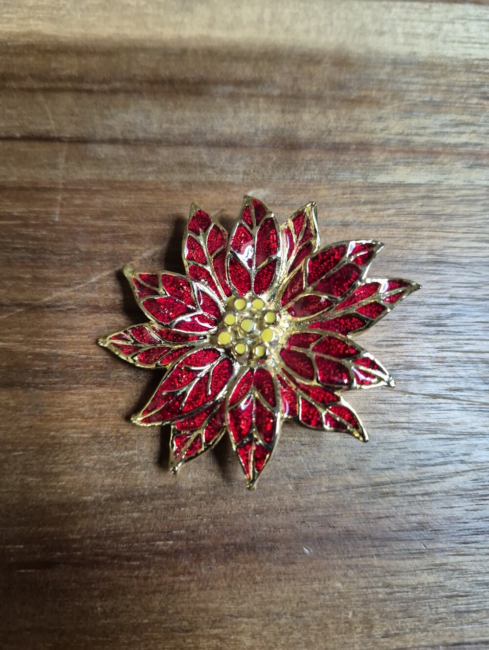 Vintage Pointsettia Brooch Floral Christmas Pin